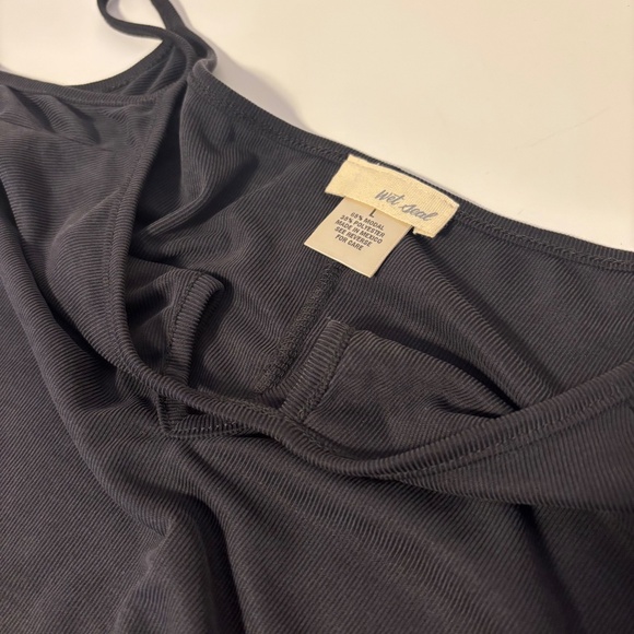 Wet Seal Y2K Keyhole Off Shoulder Short Sleeve Ribbed Crop Top Dark Grey Size L - Picture 4 of 4